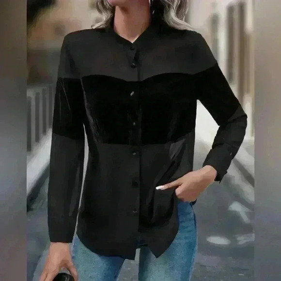 Contast Mesh Button Front Shirt - Picture 1 of 3
